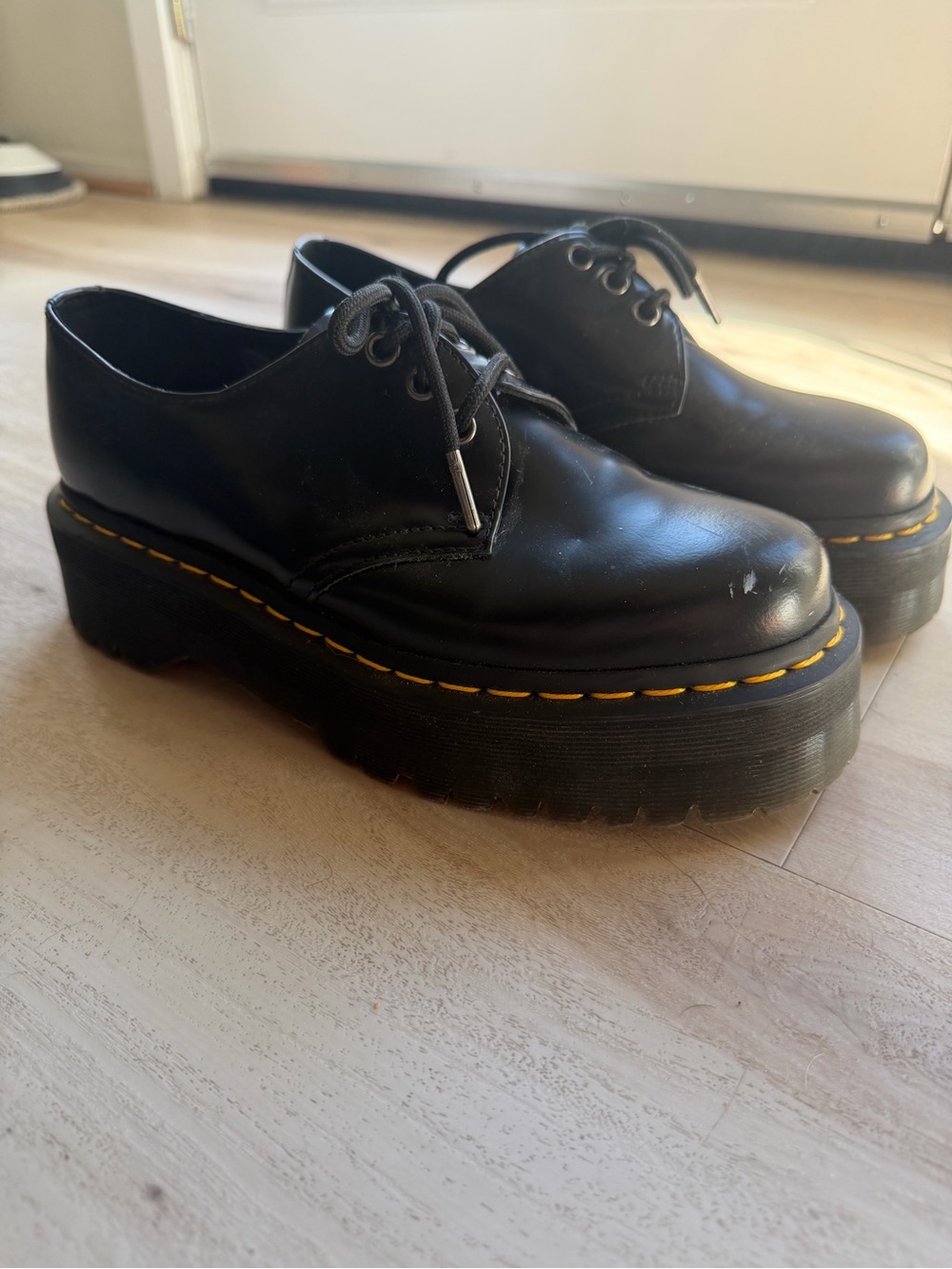 Dr. Martens 1461 Quad Chunky Platform Shoes Smooth Black Leather Goth Alt 90’s - Picture 8 of 10